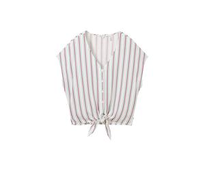 Denim Tom Tailor - Leinenbluse mit Knotendetail multicolor vertical stripe - Gr. - S