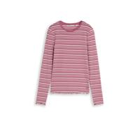 Denim Tom Tailor - longsleeve T-shirt with frill edge berry white irregular stripe - Gr. - M