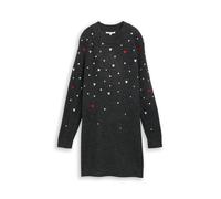 Minikleid TOM TAILOR DENIM, Damen, Gr. L, N-Gr, grau weiß dots and hearts, Strick, Obermaterial: 79% Polyacryl, 18% Polyester, 3% Elasthan, bestickt, regular fit knielang, Rippbündchen, Kleider Minikl