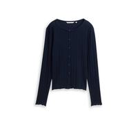 Langarmshirt TOM TAILOR DENIM, Damen, Gr. M, sky captain blau, Web, Obermaterial: 95% Baumwolle, 5% Elasthan, unifarben, regular fit normal, Rundhals, gewellter Abschluss, Shirts Langarmshirt, mit gew