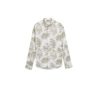 Denim Tom Tailor - Relaxed Fit Hemd mit Leinenanteil white green watery palm print - Gr. - XL