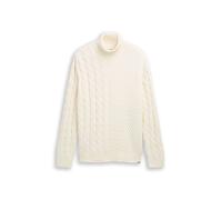 Denim Tom Tailor - Relaxed Fit Rollkragenpullover mit Zopfmuster wool white - Gr. - XL