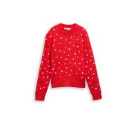 Strickpullover TOM TAILOR DENIM, Damen, Gr. M, rot with hearts, Strick, Obermaterial: 79% Polyacryl, 18% Polyester, 3% Elasthan, bestickt, relaxed fit normal, Rundhals, Rippbündchen, Pullover Strickpu