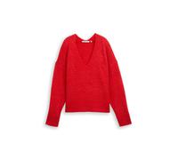 Denim Tom Tailor - Relaxed Fit Strickpullover mit V-Ausschnitt brilliant red - Gr. - XL
