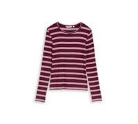 Denim Tom Tailor - Slim Fit Langarmshirt mit Rippstruktur red pink multicolor stripe - Gr. - XL