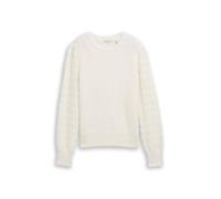 Tom Tailor Denim Regular Fit Strickpullover mit Ajour-Strick Ärmeln in Offwhite, Größe S