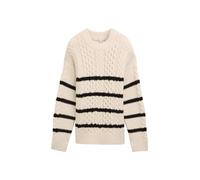 Denim Tom Tailor - Gestreifter Zopfstrickpullover beige black stripe - Gr. - M