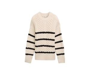 Denim Tom Tailor - Strickpullover mit Zopfmuster beige black stripe - Gr. - S