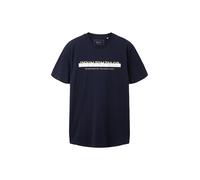TOM TAILOR Denim Herren Slim Fit T-Shirt mit Logo-Print aus Baumwolle, sky captain blue, L