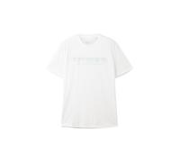 Tom Tailor Denim T-Shirt mit Logo-Print, Rundhals, Regular Fit, 100% Baumwolle, Damen M Weiß