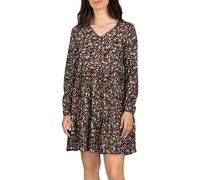 DENIMFY A Linien Kleid Damen DFIda Midikleid Kleider Strandkleid Sommerkleid Sommer Blumenmuster Elegant Langarm Knielang V-Ausschnitt, Größe:M/L, Farben:Mille Fleur Black