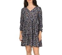 DENIMFY A Linien Kleid Damen DFIda Midikleid Kleider Strandkleid Sommerkleid Sommer Blumenmuster Elegant Langarm Knielang V-Ausschnitt, Größe:L/XL, Farben:Mille Fleur Blue