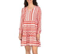 DENIMFY A Linien Kleid Damen DFIda Midikleid Kleider Strandkleid Sommerkleid Sommer Blumenmuster Elegant Langarm Knielang V-Ausschnitt, Größe:M/L, Farben:Ethno Corallo