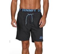 DENIMFY Badehose Herren Lang Badeshorts Doppelter Bund DFNeo Kurze Hosen Schwimmhose Shorts Print, Größe:XXL, Farben:Black-Maya Blue