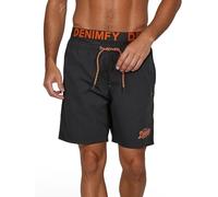 DENIMFY Badehose Herren Lang Badeshorts Doppelter Bund DFNeo Kurze Hosen Schwimmhose Shorts Print, Größe:3XL, Farben:Black-Shiny Orange