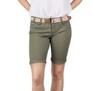 DENIMFY Bermuda Shorts Damen mit Gürtel Regular Fit DFPia Kurze Hose Chino Short Sommer Stretch Einfarbig, Größe:M, Farben:Washed Olive