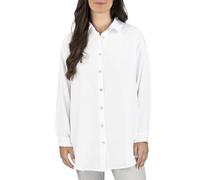 DENIMFY Bluse Damen DFMathilda Oversize Fit Musselin Hemd Langarmshirt Basic Oberteil Hemdbluse Elegant Knopfleiste Einfarbig 100% Baumwolle Weiß S-M, Größe:S/M, Farben:White (62000)