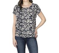 DENIMFY Bluse Damen Sommer Blusenshirt DFJule Regular Fit Rundhals Top Kurzarm Oberteil, Größe:XL, Farben:Flowers Old Navy-Light Sand