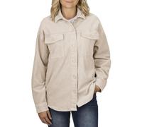 DENIMFY Hemd Damen Oversized Langarm DFSophia Cordhemd Hemdjacke Hemdbluse Freizeithemd Taschen Knöpfe Einfarbig Beige XL, Größe:XL, Farben:Light Sand