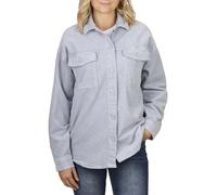 DENIMFY Hemd Damen Oversized Langarm DFSophia Cordhemd Hemdjacke Hemdbluse Freizeithemd Taschen Knöpfe Einfarbig Blau L, Größe:L, Farben:Vintage Jeans Blue