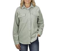 DENIMFY Hemd Damen Oversized Langarm DFSophia Cordhemd Hemdjacke Hemdbluse Freizeithemd Taschen Knöpfe Einfarbig Grün L, Größe:L, Farben:Jadeite Green