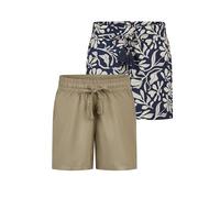 DENIMFY Kurze Hose Damen Sommer leichte Shorts mit Gummizug Regular Fit DFLia 2er Pack Set Weite Bermuda 100% Viskose, Größe:M, Farben:Farbmix 3