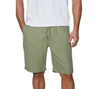 DENIMFY Kurze Hosen Herren Leinen Shorts DFAlessio Regular Fit Kordelzug Elastischer Bund Einfarbig, Größe:L, Farben:Herbal Green