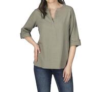 DENIMFY Leinenbluse Damen Sommer leicht Regular Fit DFSara Leinen Bluse 3/4 Arm V-Ausschnitt Blusenshirt Oberteile Einfarbig Grün M, Größe:M, Farben:Washed Olive