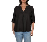 DENIMFY Leinenbluse Damen Sommer leicht Regular Fit DFSara Leinen Bluse 3/4 Arm V-Ausschnitt Blusenshirt Oberteile Einfarbig Schwarz XL, Größe:XL, Farben:Black