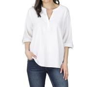 DENIMFY Leinenbluse Damen Sommer leicht Regular Fit DFSara Leinen Bluse 3/4 Arm V-Ausschnitt Blusenshirt Oberteile Einfarbig Schwarz L, Größe:L, Farben:White