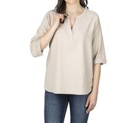 DENIMFY Leinenbluse Damen Sommer leicht Regular Fit DFSara Leinen Bluse 3/4 Arm V-Ausschnitt Blusenshirt Oberteile Einfarbig Beige XXL, Größe:XXL, Farben:Light Sand