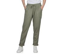 DENIMFY Leinenhose Damen Sommer lang Sommerhose leicht Strandhose Regular Fit DFLinda Freizeithose Gummizug Einfarbig Grün S, Größe:S, Farben:Washed Olive