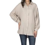 DENIMFY Musseline Bluse Damen Oversized DFMathilda Hemdbluse Sommer Langarm Knopfleiste Einfarbig 100% Baumwolle Beige L-XL, Größe:L/XL, Farben:Light Sand