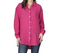 DENIMFY Musseline Bluse Damen Oversized DFMathilda Hemdbluse Sommer Langarm Knopfleiste Einfarbig 100% Baumwolle Pink L-XL, Größe:L/XL, Farben:Cocktail Pink