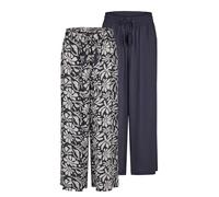 DENIMFY Palazzo Hose Damen Sommer 7/8 Loose Fit DFKate 2er Pack Weites Bein Sommerhose leicht Stoffhose Knöchellang Elastische Taille Einfarbig Muster Viskose, Größe:XXL, Farben:Farbmix 7