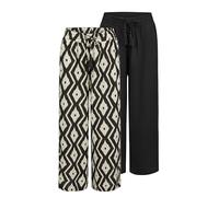 DENIMFY Palazzo Hose Damen Sommer 7/8 Loose Fit DFKate 2er Pack Weites Bein Sommerhose leicht Stoffhose Knöchellang Elastische Taille Einfarbig Muster Viskose, Größe:L, Farben:Farbmix 1