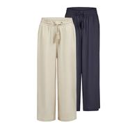 DENIMFY Palazzo Hose Damen Sommer 7/8 Loose Fit DFKate 2er Pack Weites Bein Sommerhose leicht Stoffhose Knöchellang Elastische Taille Einfarbig Muster Viskose, Größe:L, Farben:Farbmix 10