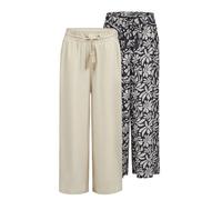 DENIMFY Palazzo Hose Damen Sommer 7/8 Loose Fit DFKate 2er Pack Weites Bein Sommerhose leicht Stoffhose Knöchellang Elastische Taille Einfarbig Muster Viskose, Größe:L, Farben:Farbmix 11