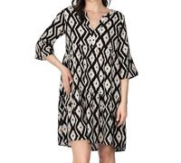 DENIMFY Sommerkleid Damen Knielang A Linie DFFrida 3/4 Ärmel Strandkleid Boho Tunika Kleid Sommer Midikleid Freizeitkleid 100% Viskose, Größe:S/M, Farben:Black-Beige