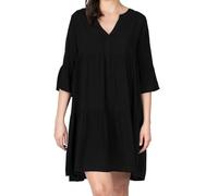 DENIMFY Sommerkleid Damen Knielang A Linie DFFrida 3/4 Ärmel Strandkleid Boho Tunika Kleid Sommer Midikleid Freizeitkleid 100% Viskose, Größe:L/XL, Farben:Black