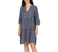 DENIMFY Sommerkleid Damen Knielang A Linie DFFrida 3/4 Ärmel Strandkleid Boho Tunika Kleid Sommer Midikleid Freizeitkleid 100% Viskose, Größe:M/L, Farben:Stripes Navy-White