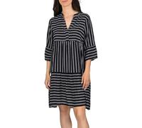 DENIMFY Sommerkleid Damen Knielang A Linie DFFrida 3/4 Ärmel Strandkleid Boho Tunika Kleid Sommer Midikleid Freizeitkleid 100% Viskose, Größe:M/L, Farben:Stripes Black-White