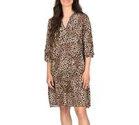 DENIMFY Sommerkleid Damen Knielang A Linie DFFrida 3/4 Ärmel Strandkleid Boho Tunika Kleid Sommer Midikleid Freizeitkleid 100% Viskose, Größe:S/M, Farben:Leo Brown