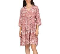 DENIMFY Sommerkleid Damen Knielang A Linie DFFrida 3/4 Ärmel Strandkleid Boho Tunika Kleid Sommer Midikleid Freizeitkleid 100% Viskose, Größe:S/M, Farben:Ethno Dark Rose