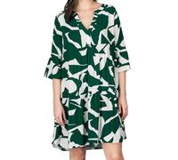 DENIMFY Sommerkleid Damen Knielang A Linie DFFrida 3/4 Ärmel Strandkleid Boho Tunika Kleid Sommer Midikleid Freizeitkleid 100% Viskose, Größe:M/L, Farben:Racing Green-Offwhite