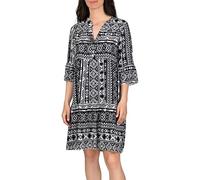 DENIMFY Sommerkleid Damen Knielang A Linie DFFrida 3/4 Ärmel Strandkleid Boho Tunika Kleid Sommer Midikleid Freizeitkleid 100% Viskose, Größe:S/M, Farben:Ethno Black