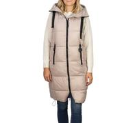 DENIMFY Steppweste Damen lang mit Kapuze Regular Fit DFCaro Weste Knielang Outdoor Reißverschluss Taschen Herbst Winter Beige L, Größe:L, Farbe:String Beige
