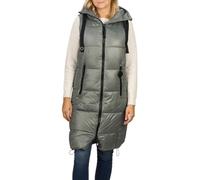 DENIMFY Steppweste Damen lang mit Kapuze Regular Fit DFCaro Weste Knielang Outdoor Reißverschluss Taschen Herbst Winter Beige Schwarz Grün S M L XL XXL