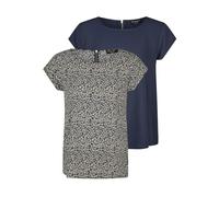 DENIMFY Tshirt Damen Set DFAda Regular Fit 2er Pack Rundhals Kurzarm Top | Sommer Reißverschluss Basic Muster Einfarbig Schwarz Rose Grün Navy S M L XL XXL