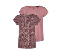 DENIMFY Tshirt Damen Set DFAda Regular Fit 2er Pack Rundhals Kurzarm Top Sommer Reißverschluss Basic Muster Einfarbig, Größe:XXL, Farben:Rose/Rosa-Anthra